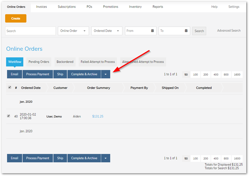 Order Management Advanced Menu